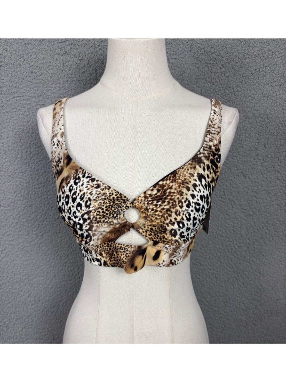 Bar III Women's Safari Fling Banded Bikini Top, Leopard Print Multi Size Lg NWTs